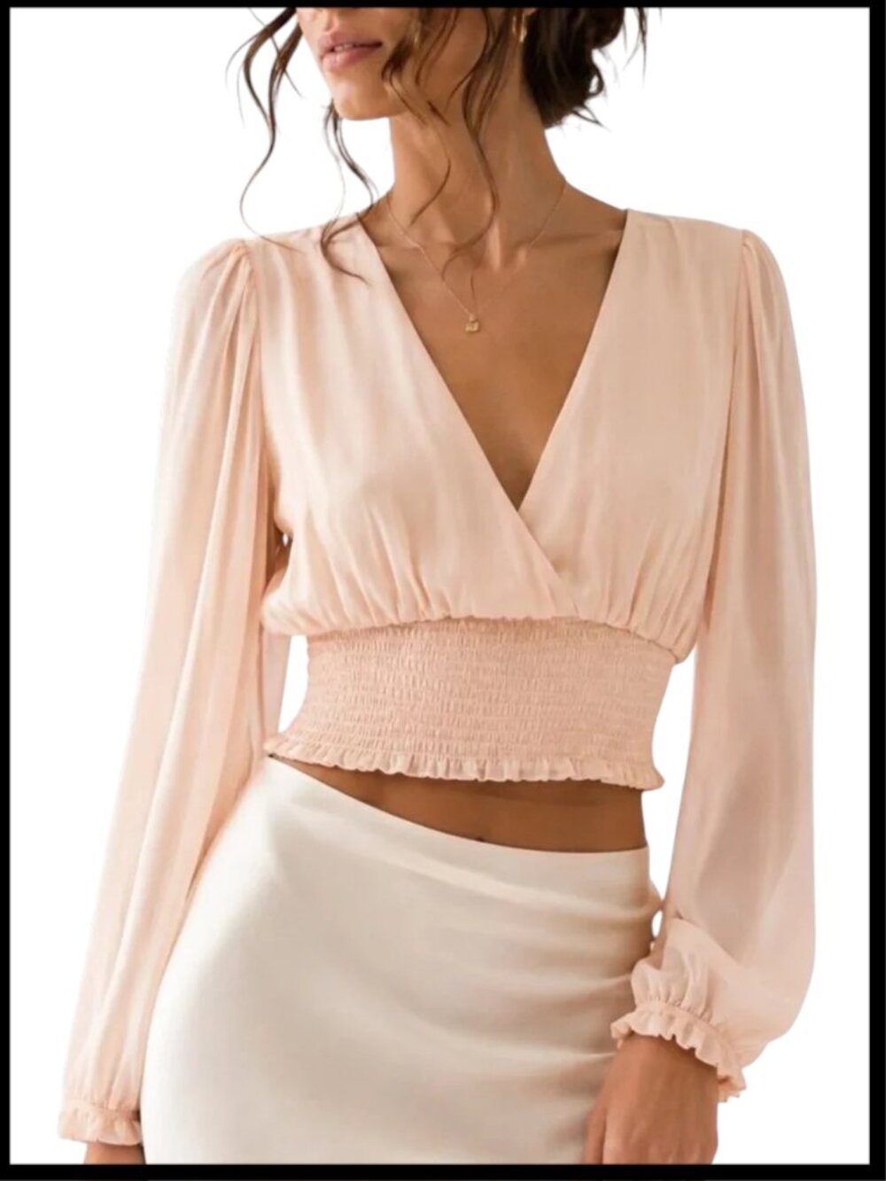 Aritzia Wilfred Wistful Blouse Coral Blush Smocked Sheer Sleeve XL